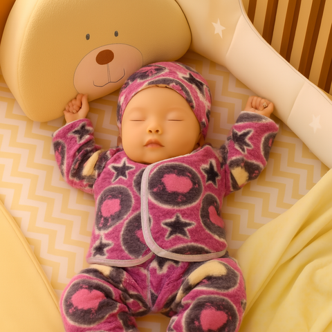 Winter Night Suit With Cap - Stars Pink