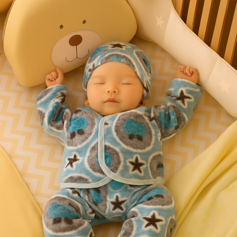 Winter Night Suit With Cap - Stars Green