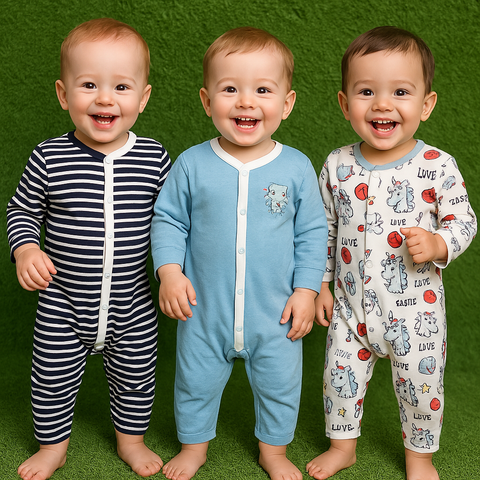 Pack of 3 Baby Rompers - 25 - Blue Lining