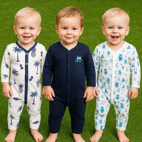 Pack of 3 Baby Rompers - 25 - Blue Cartoon