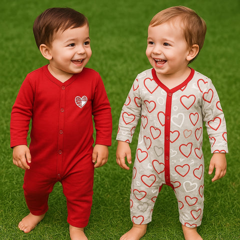 Pack of 2 Baby Rompers - 25 - Red Hearts