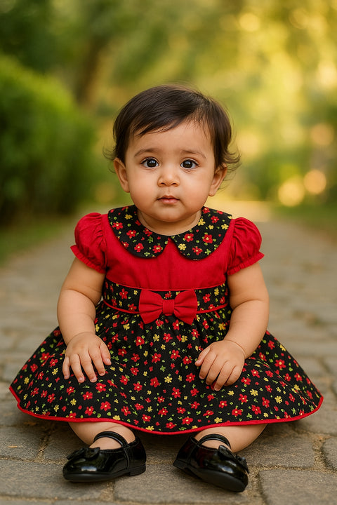 Girls Frock - Black - Mini Flowers