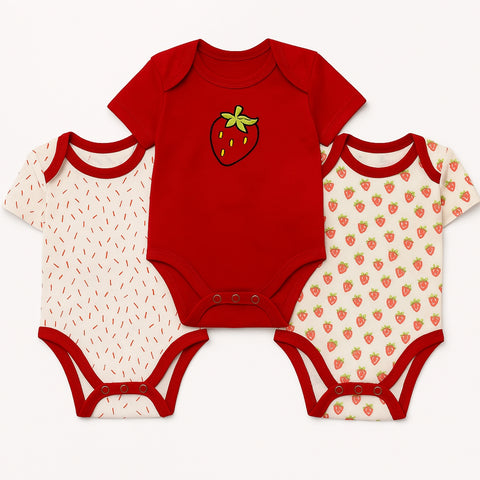 Pack of 3 Half Sleeve Bodysuits - Red
