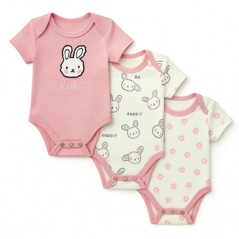 Pack of 3 Half Sleeve Bodysuits - Lovely Rabbit
