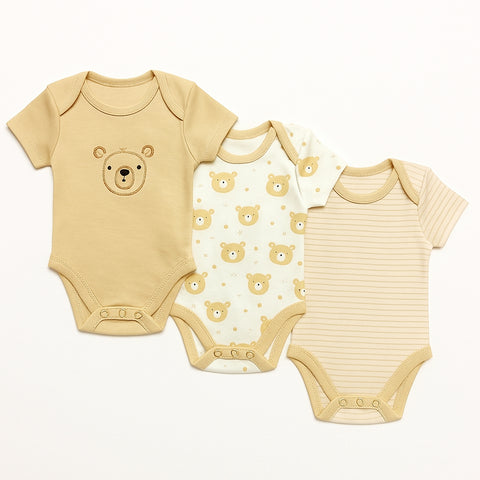 Pack of 3 Half Sleeve Bodysuits - Brown Bear