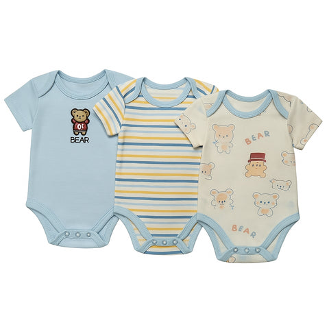 Pack of 3 Half Sleeve Bodysuits - Blue Bear