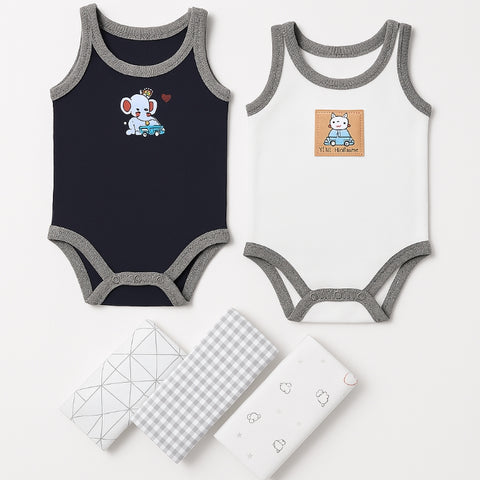 Pack of 5 Sleeve Less Bodysuits - Gray