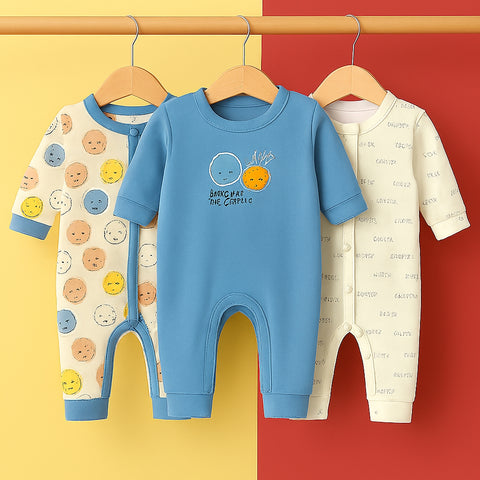 Pack of 3 Sleep Suits - Blue Smiley