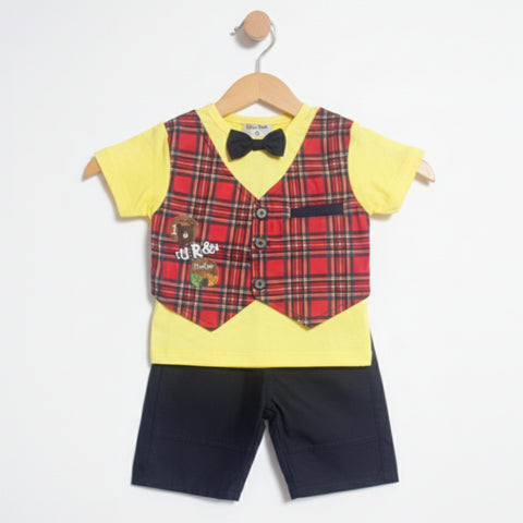 T.Shirt & Nicker - Yellow - Check