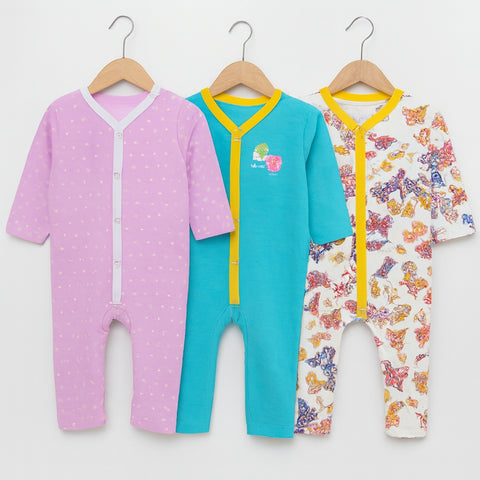 Pack of 3 Baby Rompers - 25 - Pink Butterfly