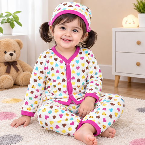 SB - Night Suit with Cap - Hearts