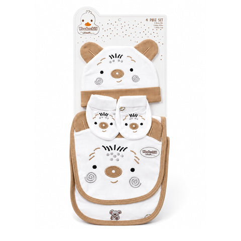 4 Pieces Cap & Bib Set - Cartoon