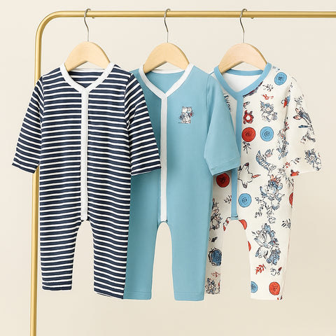 Pack of 3 Baby Rompers - 25 - Blue Lining