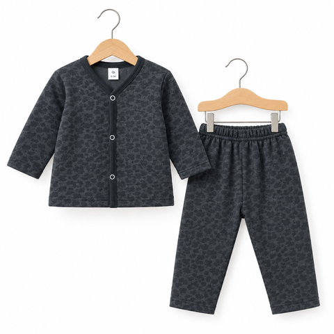 Winter - Fleece Night Suit - Design 26 - Black