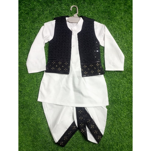 3-Piece Set - Dhoti, Kurta & Waistcoat - Black