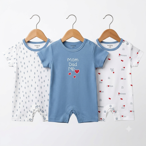 Short Leg Rompers - Blue - Mom & Dad