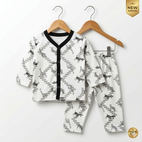 Summer Night Suit - Design 25 - White Animals