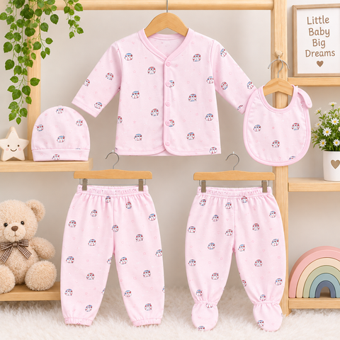 5 Pieces Baby Gift Set - Pink Cartoon