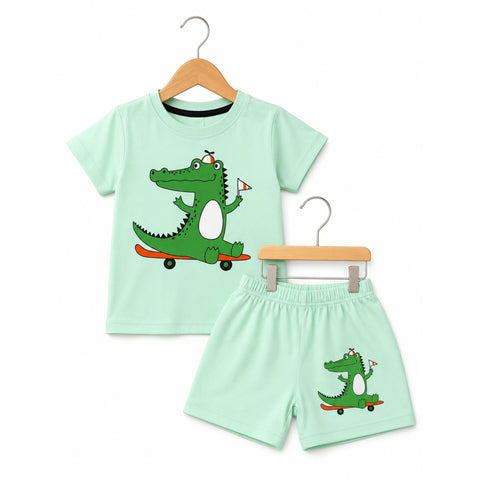 T-Shirt & Shorts - Light Green - Crocodile