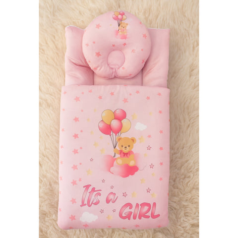 Velvet Carry Nest with Pillow - It's a Girl Pink