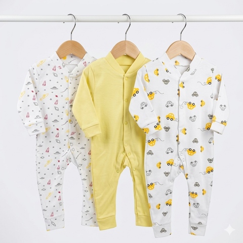 Pack of 3 Sleep Suits - Design 26 - Yellow