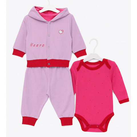 3Pcs Hooded Suit Set - Hearts