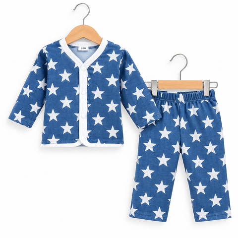 Winter - Fleece Night Suit - Design 26 - White Stars