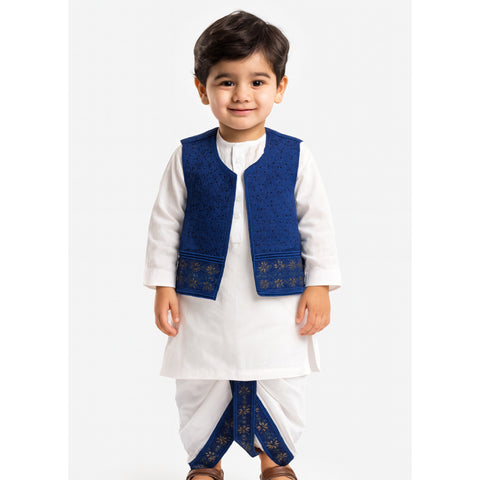 3-Piece Set - Dhoti, Kurta & Waistcoat - Blue