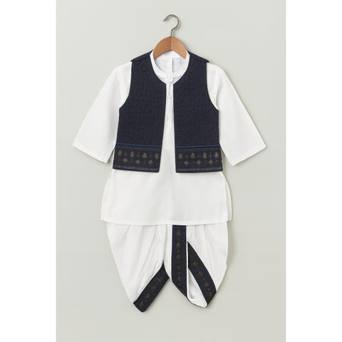 3-Piece Set - Dhoti, Kurta & Waistcoat - Navy Blue