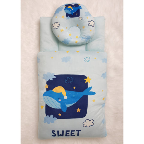 Velvet Carry Nest with Pillow - Fish Blue