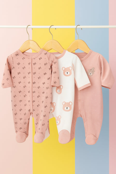 Pack of 3 Sleep Suits - Pink - SBP18