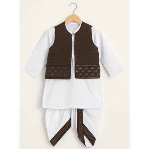 3-Piece Set - Dhoti, Kurta & Waistcoat - Dark Brown