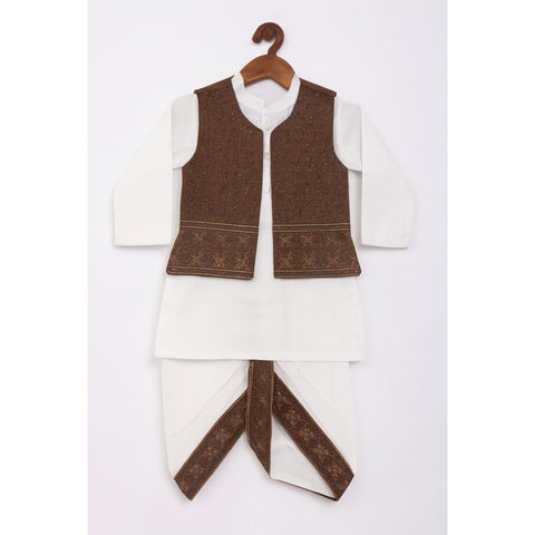 3-Piece Set - Dhoti, Kurta & Waistcoat - Brown