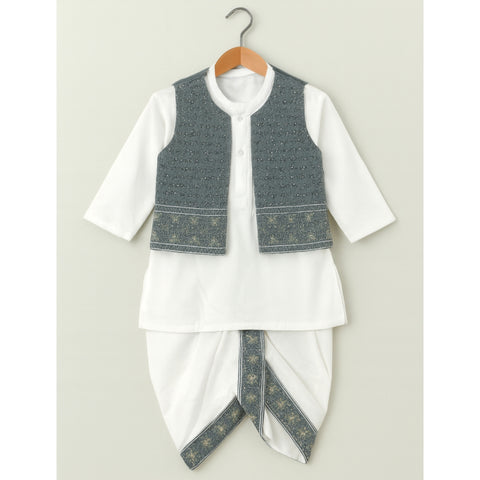 3-Piece Set - Dhoti, Kurta & Waistcoat - Gray