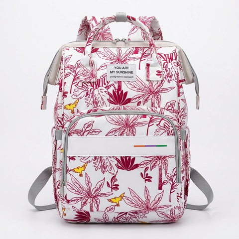 Waterproof Diaper Backpack - Maroon Flowers