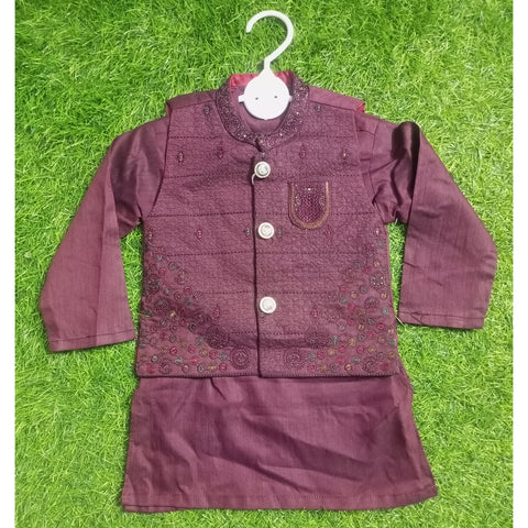 3 Pieces - Kameez Shalwar with Embroidered Waistcoat - K14