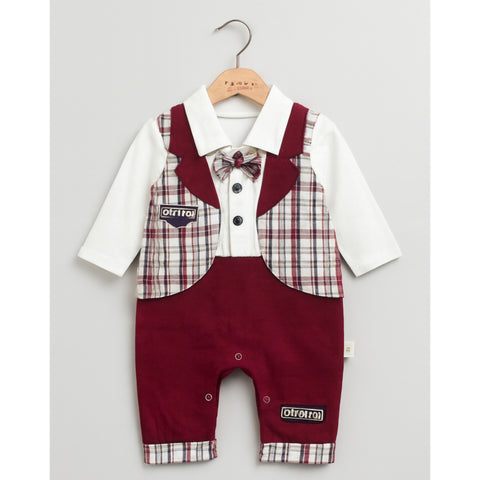 Baby Romper - Maroon Checked