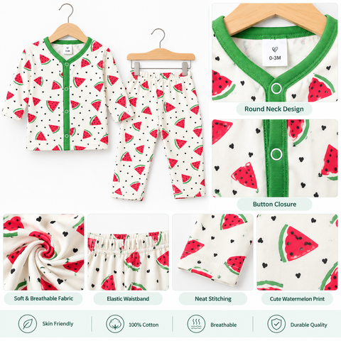 Winter - Fleece Night Suit - Design 26 - Watermelon