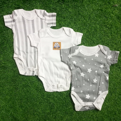 Pack of 3 Body Suits - MC - Gray Stars
