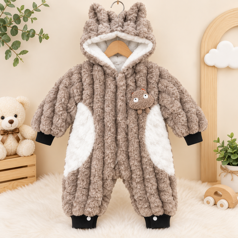 Hooded Baby Romper - Hi Kids - Brown