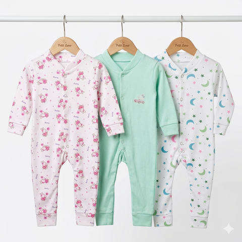 Pack of 3 Sleep Suits - Design 26 - Green