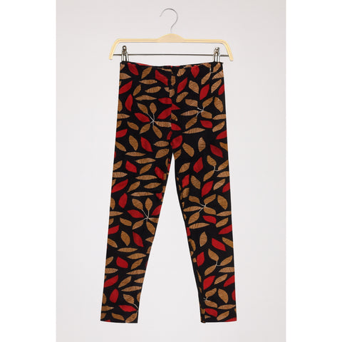 Velvet Tights Flower Red And Brown