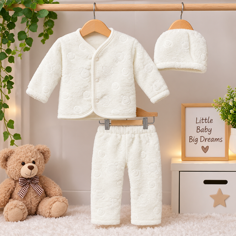 Winter Night Suit With Cap - White