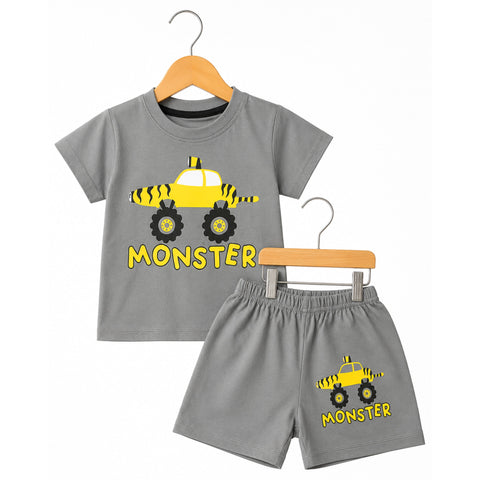 T-Shirt & Shorts - Grey - Monster