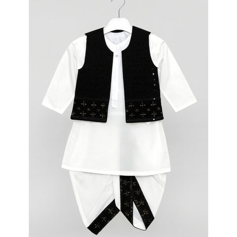 3-Piece Set - Dhoti, Kurta & Waistcoat - Black