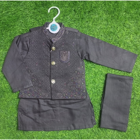 3 Pieces - Kameez Shalwar with Embroidered Waistcoat - K11