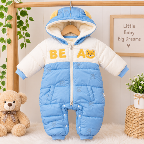 Full Body Hooded Romper - Blue Bear