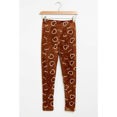 Velvet Inner Fleece Tights Brown Hearts