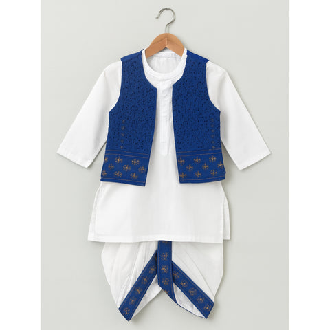3-Piece Set - Dhoti, Kurta & Waistcoat - Blue