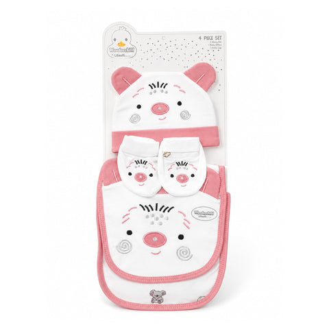 4 Pieces Cap & Bib Set - Cartoon